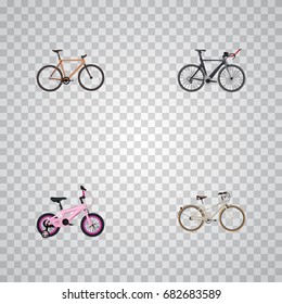 Realistic Timbered, Childlike, Competition Bicycle And Other Vector Elements. Set Of Bike Realistic Symbols Also Includes Bicycle, Timbered, Old Objects.
