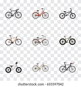 Realistic Timbered, Competition Bicycle, Retro And Other Vector Elements. Set Of Bike Realistic Symbols Also Includes Bike, Equilibrium, Woman Objects.
