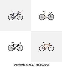 Realistic Timbered, Road Velocity, Exercise Riding And Other Vector Elements. Set Of Bike Realistic Symbols Also Includes Bicycle, Road, Track Objects.
