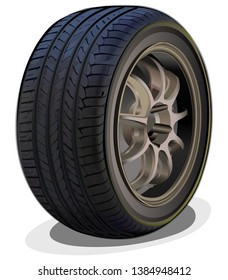 Realistic tire car wheel vector illustration isolated on white background