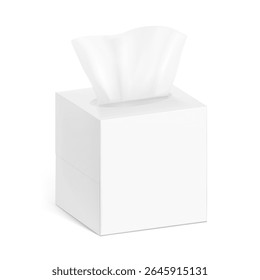 Realistic tissue set in box mockup. Vector illustration isolated on white background. Can be use for template your design, presentation, promo, ad. EPS10.