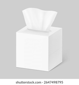 Realistic tissue set in box mockup. Vector illustration isolated on grey background. Can be use for template your design, presentation, promo, ad. EPS10.	