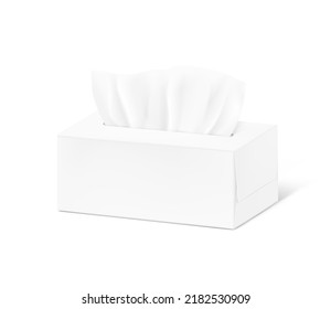 Realistic tissue set with box. Vector illustration isolated on white background. Can be use for template your design, presentation, promo, ad. EPS10.