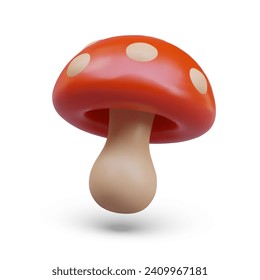 Realistic toadstool, bottom view. Poisonous mushroom with red cap. Illustration for children book, app about nature. Forest decorative element, fly agaric