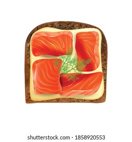 Realistic toast bread toppings composition with butter topping with salmon slices and dill vector illustration