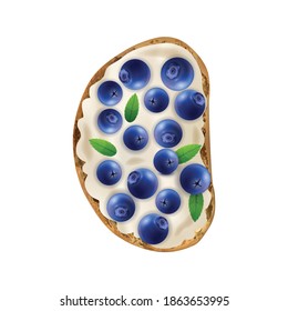Realistic toast bread toppings composition with blueberry on top of bread slice vector illustration