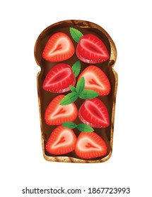Realistic toast bread toppings composition with chocolate butter and slices of strawberry vector illustration