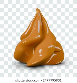 Realistic toffee curl. Caramel decoration for sweet dishes. Cream dollop for ice cream, dessert
