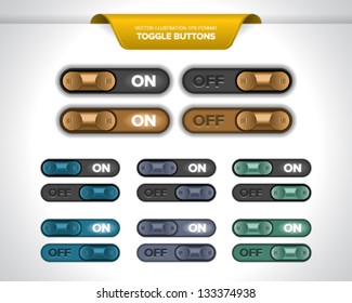 Realistic toggle buttons or sliders (ON/OFF).