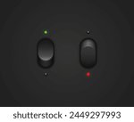 Realistic toggle switch. Black switches with backlight, on off - position. Vector illustration.