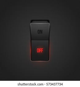 Realistic toggle switch. Black switches with backlight, off - position. Vector illustration.
