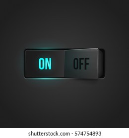 Realistic toggle switch. Black switches with backlight, on - position. Vector illustration.