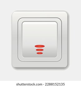 Realistic toggle switch on or off. Switch for control electric light. Switch minimalist style isolated on a white background. Switches red for light. Realistic toggle switches in on and off positions
