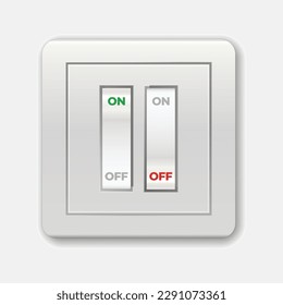 Realistic toggle switch on or off. Control electric light. Round illumination switch. Switch minimalist style isolated on a white background. Light switch in ON and OFF position