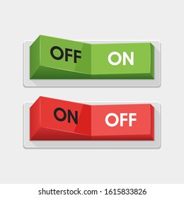 Realistic toggle switch. White switches with backlight, on/off - position. Vector illustration.