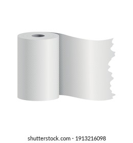 Realistic toilet paper or kitchen towel roll template mockup. Sanitary absorbent paper, rolled around a cardboard cylinder. Kitchen wc whute tape paper