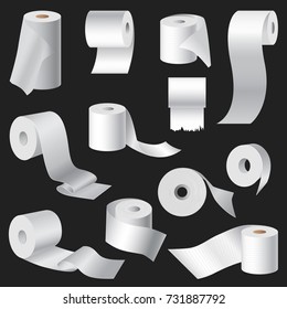 Realistic toilet paper and kitchen towel roll template mockup set isolated vector illustration blank white 3d packaging