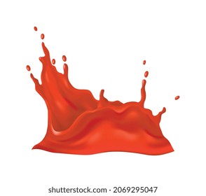 Composición de salpicadura de jugo de tomate realista aislada en ilustración vectorial en blanco
