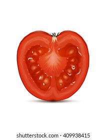 realistic tomato, a slice of tomato, vegetables