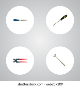 Realistic Tongs, Carpenter, Chisel And Other Vector Elements. Set Of Tools Realistic Symbols Also Includes Screwdriver, Pliers, Carpenter Objects.