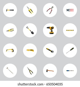Realistic Tongs, Carpenter, Wrench And Other Vector Elements. Set Of Construction Realistic Symbols Also Includes Nippers, Cutter, Knife Objects.