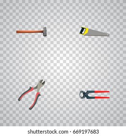 Realistic Tongs, Forceps, Handle Hit Vector Elements. Set Of Tools Realistic Symbols Also Includes Pliers, Tool, Pincers Objects.