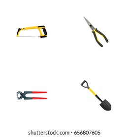 Realistic Tongs, Nippers, Arm-Saw And Other Vector Elements. Set Of Instruments Realistic Symbols Also Includes Hacksaw, Arm, Instrument Objects.