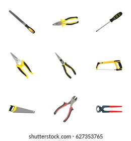 Realistic Tongs, Sharpener, Arm-Saw And Other Vector Elements. Set Of Tools Realistic Symbols Also Includes Tongs, Pliers, Forceps Objects.