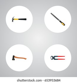 Realistic Tongs, Sharpener, Claw And Other Vector Elements. Set Of Tools Realistic Symbols Also Includes Ax, Emery, Appliance Objects.
