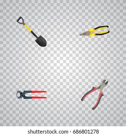 Realistic Tongs, Spade, Forceps And Other Vector Elements. Set Of Instruments Realistic Symbols Also Includes Pliers, Shovel, Tongs Objects.