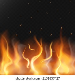 Realistic tongues of fire with horizontal repetition on a dark translucent background. Vector flame