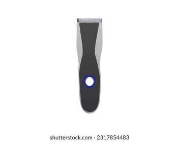 Realistische Tools. Professionelles Salonzubehör. Hygiene moderne bunt-elektrische und die Original-Ersatz-Luftdüse.  Haarschneider Vektor-Flachgrafik, einzeln auf weißem Hintergrund.