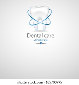Realistic tooth. Dental care background.Blue colours.