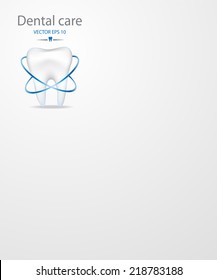 Realistic tooth. Dental care background.Blue colours. 