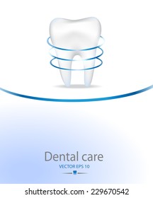 Realistic tooth. Dental care background.Blue colours. 