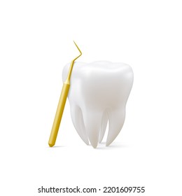 Sonda dental y dental realista para dientes aislados en fondo blanco. Herramienta de dentista médico. Odontología, salud, higiene Concepto. Ilustración del vector