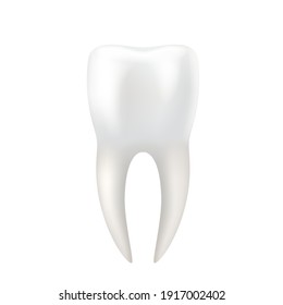 Realistic tooth on white background. Shiny healthy tooth isolated. Dental template element or icon 3d design. Vector illustration