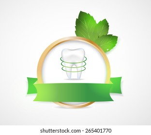 Realistic tooth. Peppermint leafs. EPS 10 vector file. 