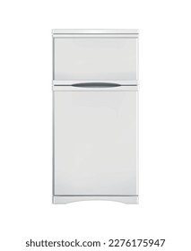 Realistic top freezer fridge front view on white background vector illustration