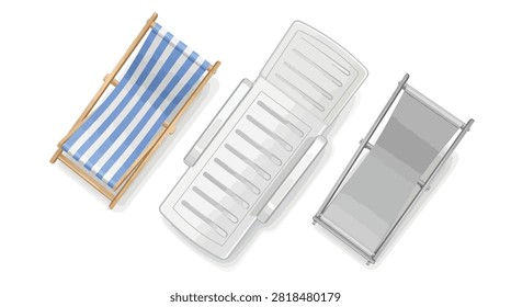 Realistic Top View Beach Sunbeds And Striped Deckchairs For Resort Relaxation And Summer Holiday Leisure