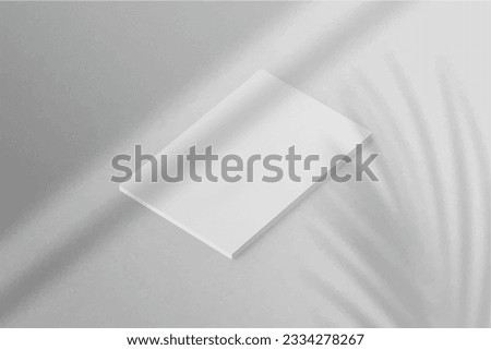 Realistic top view cover portrait A4 or A5 magazine or brochure booklet for stationery and branding. Mockup template isolated light background and leaf shadow overlay. 3D rendering vector.