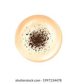 Realistic top view icon of coffee with milk and chocolate crumbs vector illustration