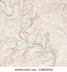 Realistic Topographic map of an area west of Austin, Texas. Vector map is layered with iso-lines, rivers, bodies of water and background on different layers. 