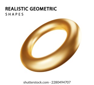 Realistische Person einzeln auf weißem Hintergrund. 3D-goldene Ringe mit Vektorgeometrie. Minimales Dekorationselement