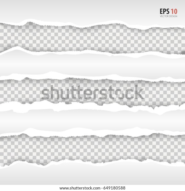 Realistic torn paper banner set with ripped edges, space\
for text on transparent background. Torn paper edge, vector. Torn\
page banners for web, print, sale promo, advertising, presentation.\
