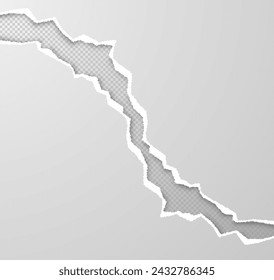 Realistic torn paper diagonal edges with shadow. Vector illustration.