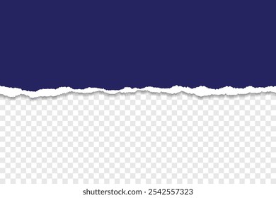 Realistic Torn Paper Edge with Dark Blue Background on Transparent Layer
