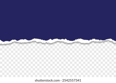 Realistic Torn Paper Edge with Dark Blue Background and Transparent Layer
