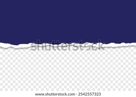 Realistic Torn Paper Edge with Dark Blue Background on Transparent Layer
