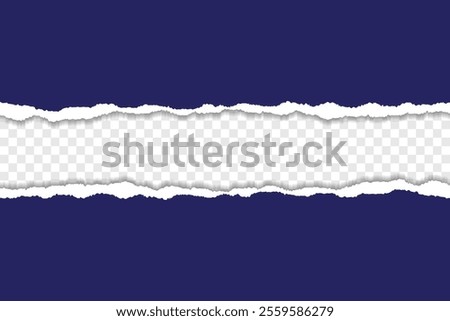 Realistic Torn Paper Edge with Dark Blue Background on Transparent Layer
